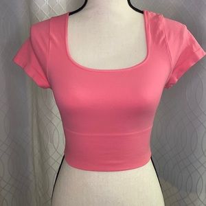 Seamless short sleeve pink crop top - O/S